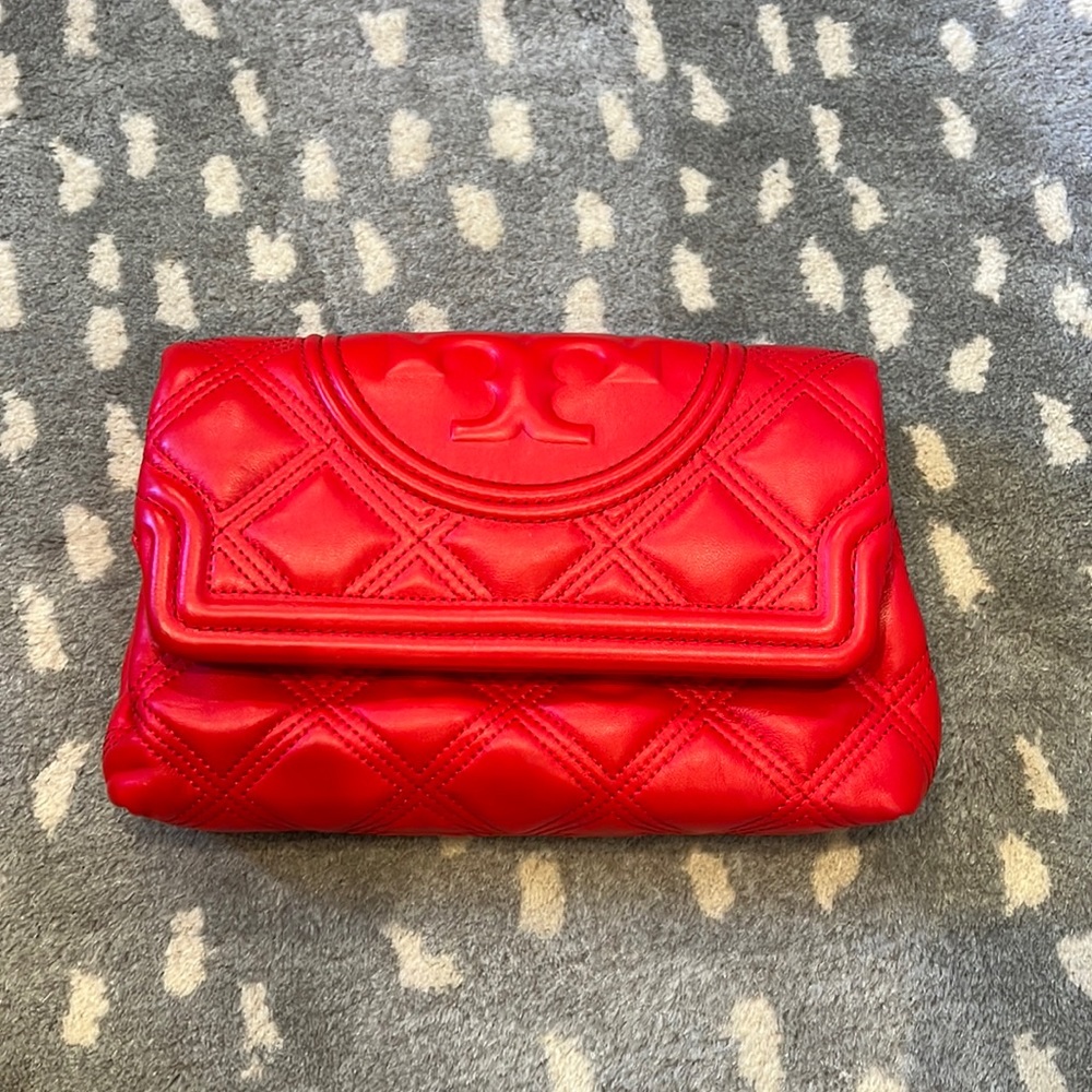 Tory Burch Brilliant Red Fleming Soft Clutch NWT
